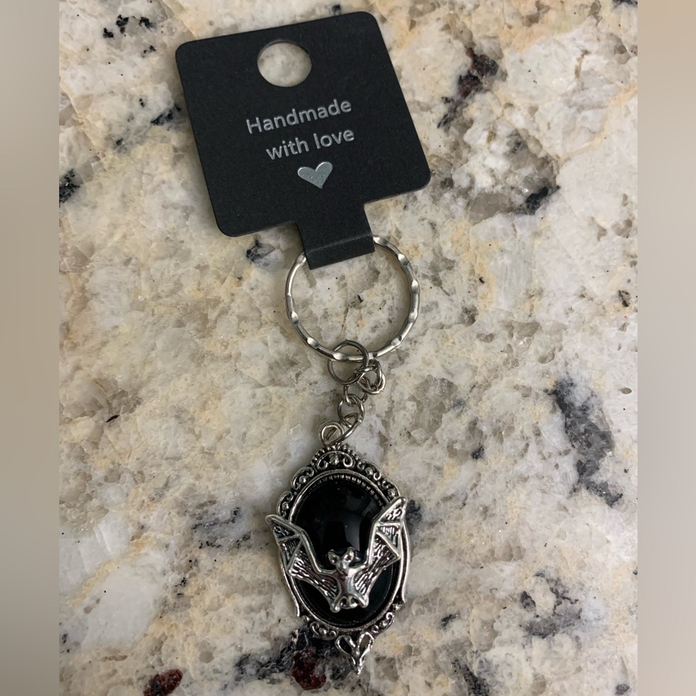 Silver and Black Bat Keychain